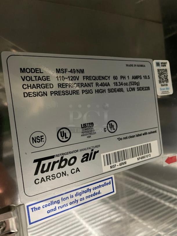 Turbo Air Maximum Series Commercial Stainless Steel Solid 2 Door Reach In Freezer! With Poly Coated Wire Racks! Model: MSF-49NM SN: NF49601013! 110-120V 1 Phase! On Casters! - Image 7 of 9