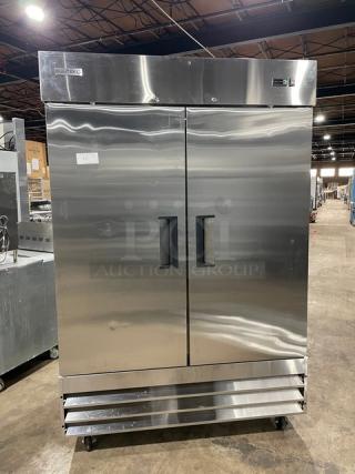 Culitek Commercial Stainless Steel Solid 2 Door Reach In Freezer! With Poly Coated Wire Racks! Model: MRFZ-2D SN: 6273171421070223! 115V! On Casters!