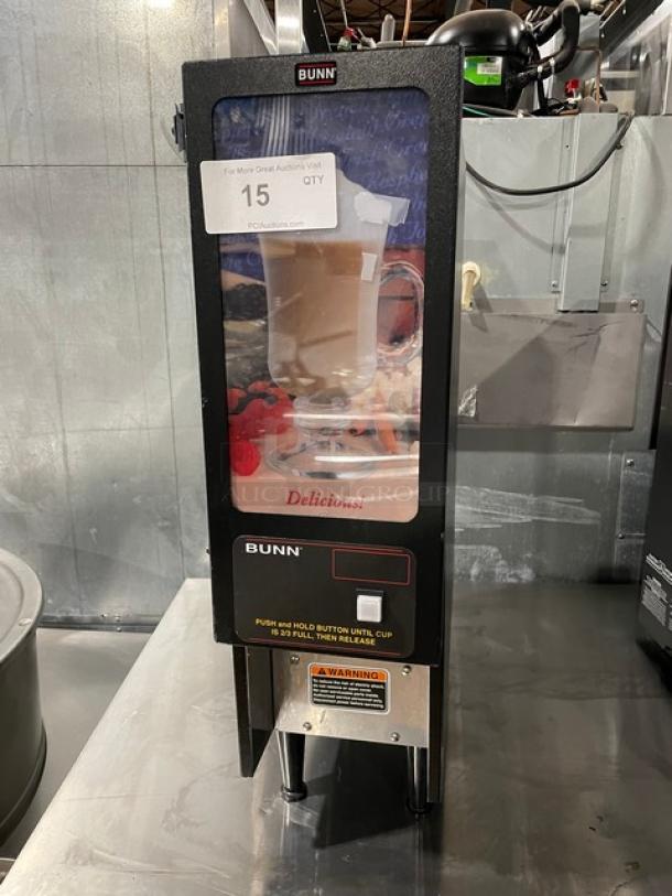 Bunn Commercial Countertop Fresh Mix Cappuccino / Espresso / Hot Chocolate Dispenser Machine! With Single Hopper! With Light Up Display! Model: FMD-1 SN: FMD0128120! 120V 1 Phase! On Legs! - Image 1 of 8