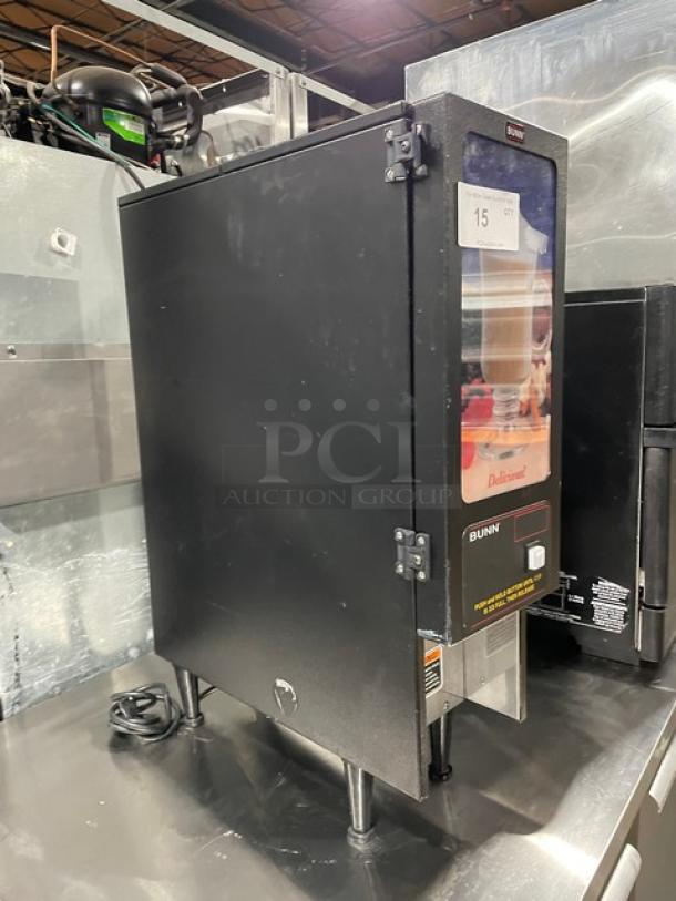 Bunn Commercial Countertop Fresh Mix Cappuccino / Espresso / Hot Chocolate Dispenser Machine! With Single Hopper! With Light Up Display! Model: FMD-1 SN: FMD0128120! 120V 1 Phase! On Legs! - Image 3 of 8