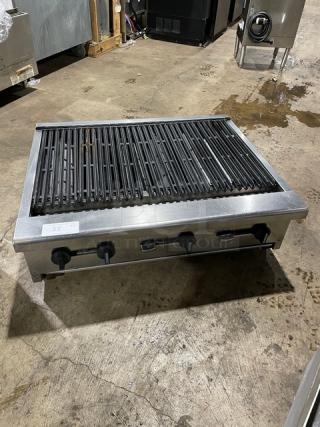 Nice! Radiance Series Commercial Stainless Steel Natural Gas Powered Countertop 36 Inch Char Broiler! With Cast Iron Burners! On Legs!
