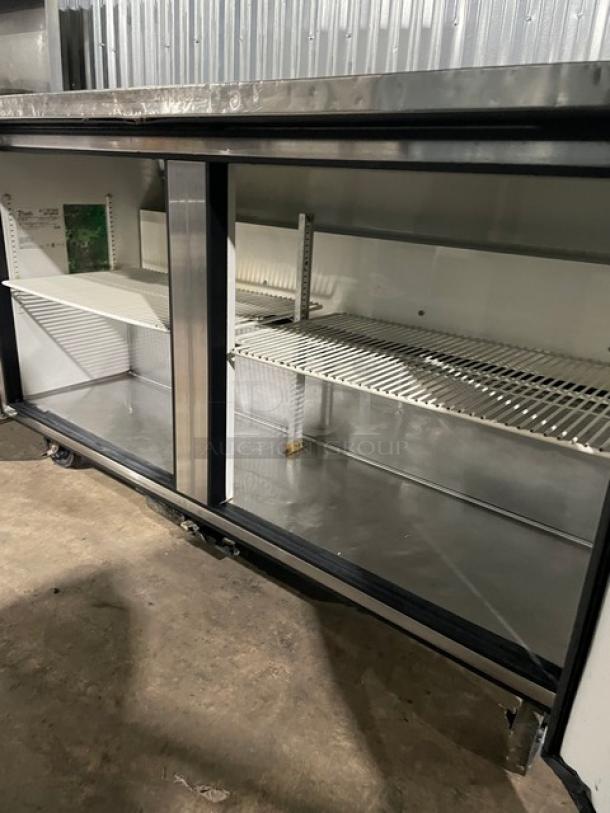 True Commercial Stainless Steel 2 Door Refrigerated Worktop Table! With Backsplash! With Poly Coated Wire Racks! Model: TWT-60 SN: 1-2972936! 115V 1 Phase! On Casters! - Image 5 of 9