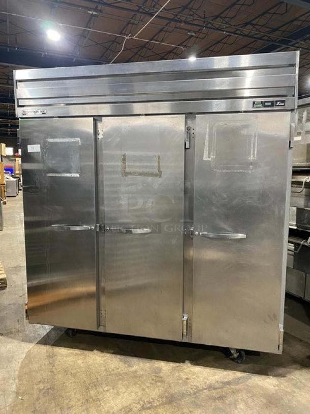 Beverage-Air E-Series Commercial Stainless Steel Solid 3 Door Reach In Refrigerator! With Poly Coated Wire Racks! Model: ER74-1AS SN: 7126683! 115V 1 Phase! On Casters! - Image 1 of 11
