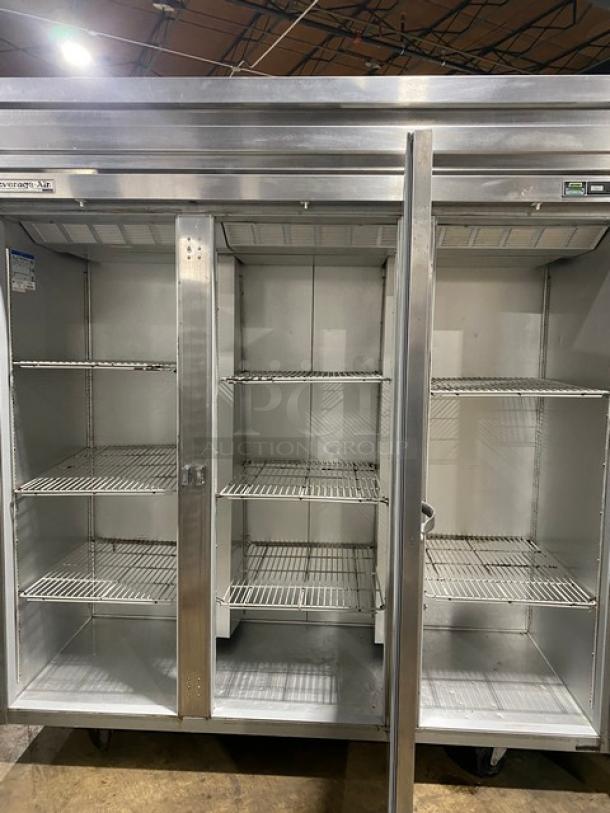 Beverage-Air E-Series Commercial Stainless Steel Solid 3 Door Reach In Refrigerator! With Poly Coated Wire Racks! Model: ER74-1AS SN: 7126683! 115V 1 Phase! On Casters! - Image 6 of 11