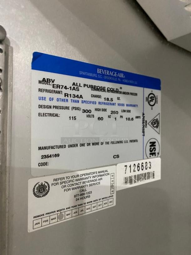 Beverage-Air E-Series Commercial Stainless Steel Solid 3 Door Reach In Refrigerator! With Poly Coated Wire Racks! Model: ER74-1AS SN: 7126683! 115V 1 Phase! On Casters! - Image 8 of 11