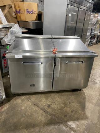 Kelvinator Commercial Stainless Steel 2 Door Refrigerated Bain Marie Style Mega Top Salad/Sandwich Prep Table! With Poly Coated Wire Racks! Model: KCHMT60.24 SN: 20820054! 115V! On Casters!