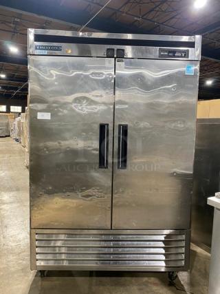Maxx Cold Commercial Stainless Steel Solid 2 Door Reach In Freezer! With Poly Coated Wire Racks! With Digital Control! Model: MCF-49FD! 115V 1 Phase! On Casters! Powers On But Does Not Get Down To Temp!