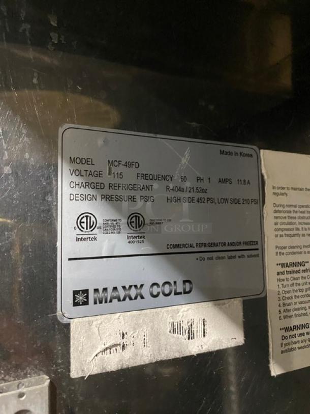 Maxx Cold Commercial Stainless Steel Solid 2 Door Reach In Freezer! With Poly Coated Wire Racks! With Digital Control! Model: MCF-49FD! 115V 1 Phase! On Casters! Powers On But Does Not Get Down To Temp! - Image 7 of 9