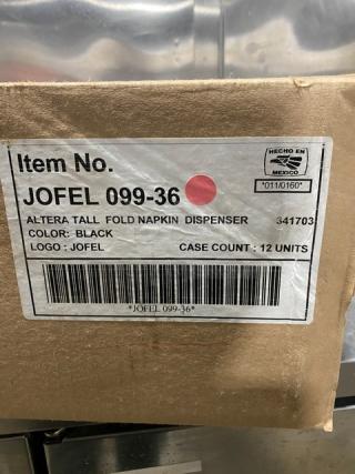 New In The Box! Jofel Commercial Black Wall Mounted Altera Tall Fold Napkin Dispenser! Model: JOFEL 099-36!