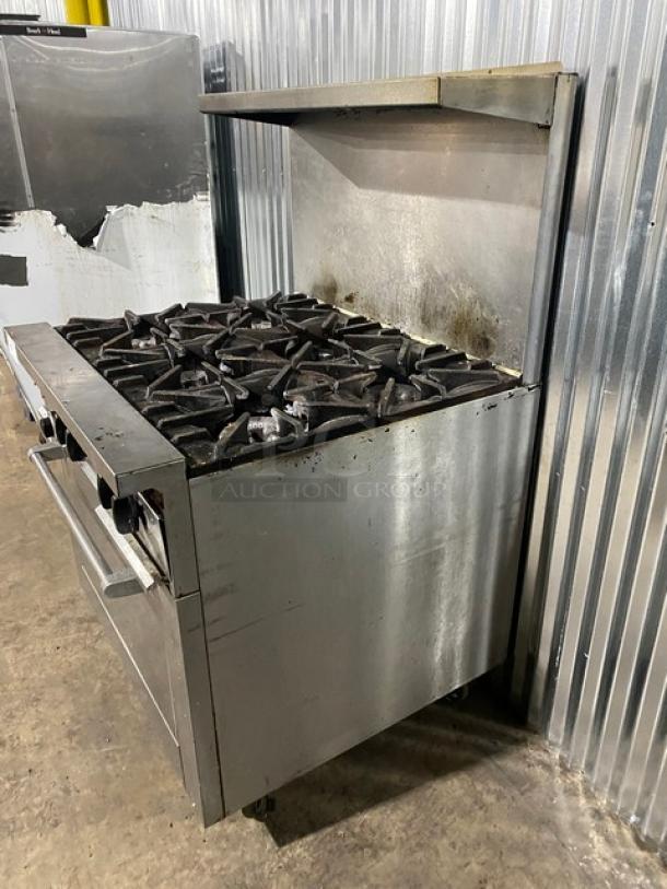 SunFire Commercial Stainless Steel Natural Gas Powered 6 Burner Range & Oven Combo! With Back Splash & Overhead Salamander Shelf! With Wire Oven Rack! Model: X36-6R! On Casters! - Image 3 of 10