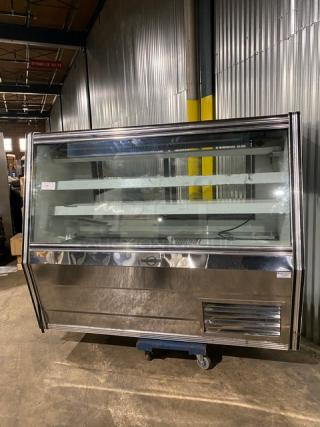 Universal Coolers Commercial Stainless Steel Slanted Glass 2 Tier Refrigerated Deli Meat Display Case! With Additional Refrigerated Storage Underneath! With Rear Access Double Sliding Glass Doors!