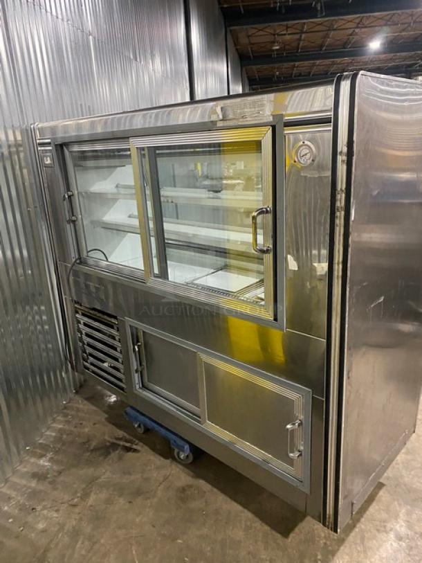 Universal Coolers Commercial Stainless Steel Slanted Glass 2 Tier Refrigerated Deli Meat Display Case! With Additional Refrigerated Storage Underneath! With Rear Access Double Sliding Glass Doors! - Image 4 of 8