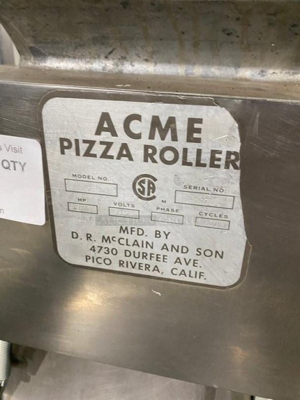 Acme 7 Series Commercial Stainless Steel Countertop Pizza Dough Roller/Sheeter Machine! Model: 7 SN: 7-2375! 115V 1 Phase! - Image 6 of 9
