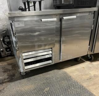 Leader Commercial Stainless Steel 2 Door Refrigerated Undercounter Lowboy/Worktop Table! Model: LB48 S/C SN: UR073461! 115V 1 Phase! On Casters!