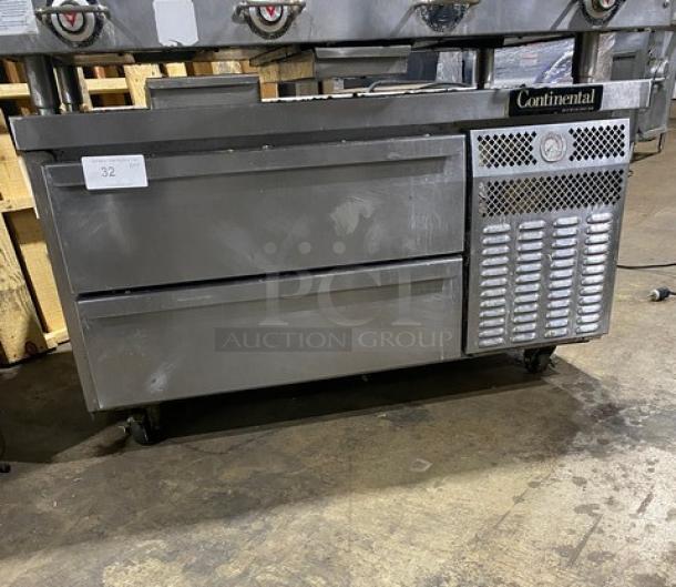 Continental Commercial Stainless Steel 2 Drawer Refrigerated Chef Base! On Casters! - Image 1 of 7