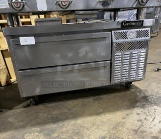 Continental Commercial Stainless Steel 2 Drawer Refrigerated Chef Base! On Casters!