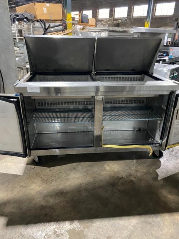 Dukers Commercial Stainless Steel 2 Door Refrigerated Bain Marie Style Mega Top Salad/Sandwich Prep Table! With Poly Coated Wire Racks! Model: DSP60 SN: DUK211103! 115V! On Casters! - Image 5 of 9