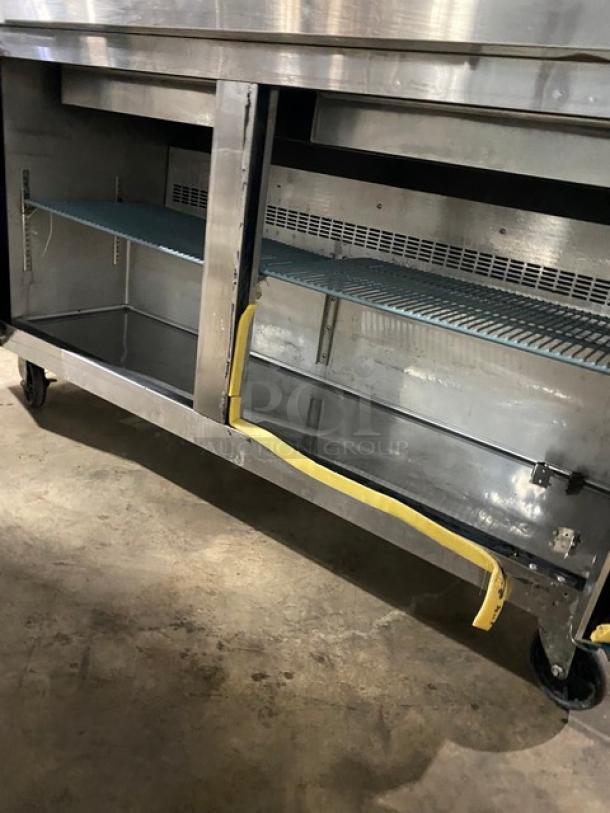Dukers Commercial Stainless Steel 2 Door Refrigerated Bain Marie Style Mega Top Salad/Sandwich Prep Table! With Poly Coated Wire Racks! Model: DSP60 SN: DUK211103! 115V! On Casters! - Image 6 of 9