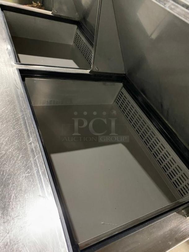 Dukers Commercial Stainless Steel 2 Door Refrigerated Bain Marie Style Mega Top Salad/Sandwich Prep Table! With Poly Coated Wire Racks! Model: DSP60 SN: DUK211103! 115V! On Casters! - Image 7 of 9