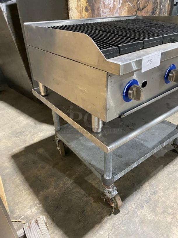 Globe Commercial Stainless Steel Natural Gas Powered Countertop Char Broiler! With Side Splashes! Model: GCB36G SN: 1714083783! On Single Shelf Equipment Cart With Casters! Working When Removed! - Image 2 of 9