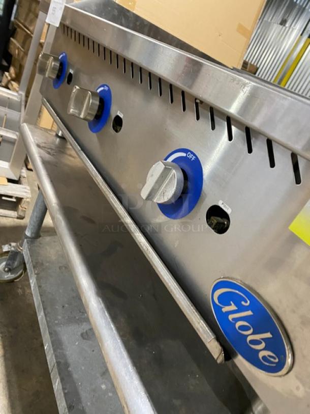Globe Commercial Stainless Steel Natural Gas Powered Countertop Char Broiler! With Side Splashes! Model: GCB36G SN: 1714083783! On Single Shelf Equipment Cart With Casters! Working When Removed! - Image 6 of 9