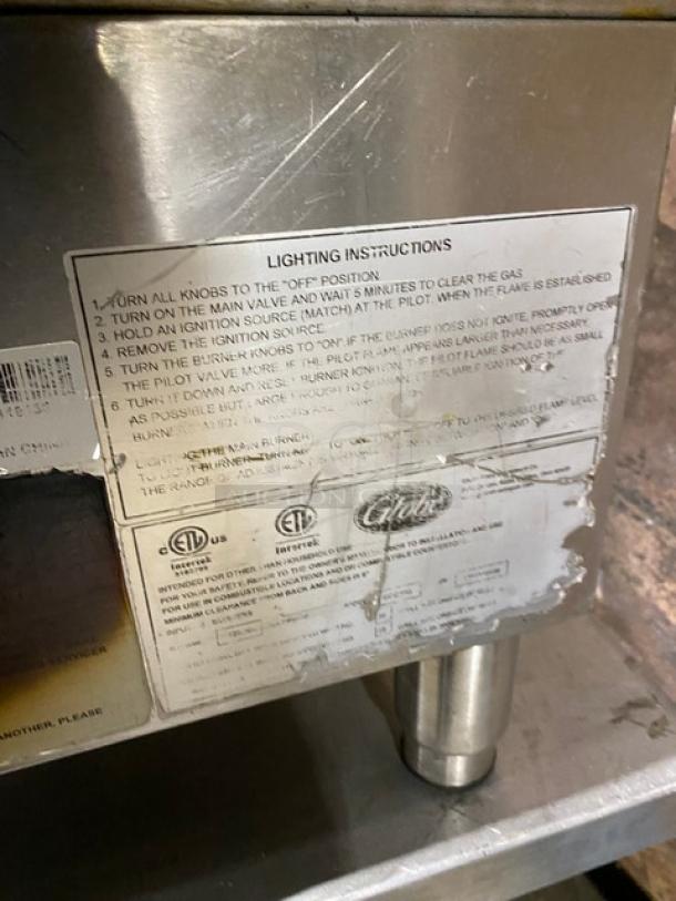 Globe Commercial Stainless Steel Natural Gas Powered Countertop Char Broiler! With Side Splashes! Model: GCB36G SN: 1714083783! On Single Shelf Equipment Cart With Casters! Working When Removed! - Image 8 of 9