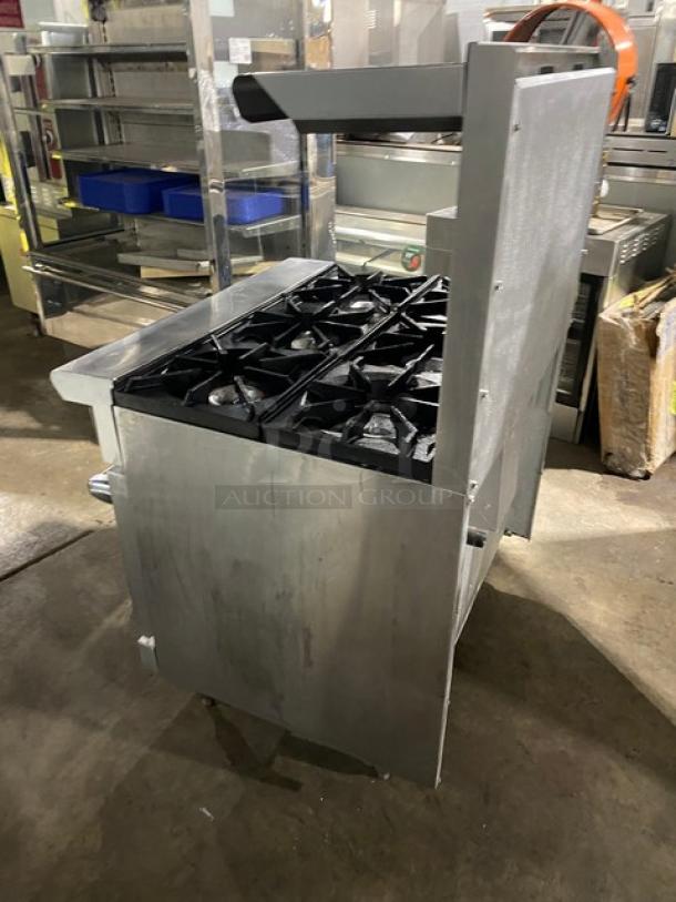 Commercial Stainless Steel Natural Gas Powered 6 Burner Range & Oven Combo! With Back Splash & Overhead Salamander Shelf! With Wired Oven Rack! On Legs! - Image 2 of 9
