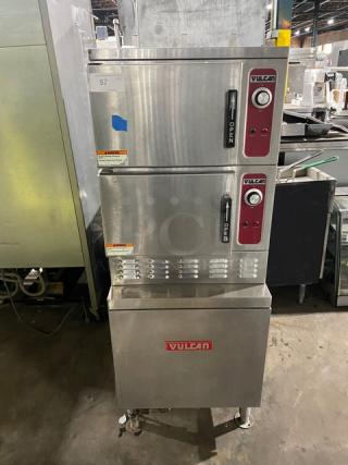 Vulcan VSX Boiler Base Series Commercial Stainless Steel Natural Gas Powered Dual Compartment Convection Steamer! With Built In Pan Holding Rack! Model: VSX24G SN: 27-1143126! 120V 1 Phase! On Legs!