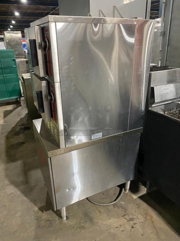 Vulcan VSX Boiler Base Series Commercial Stainless Steel Natural Gas Powered Dual Compartment Convection Steamer! With Built In Pan Holding Rack! Model: VSX24G SN: 27-1143126! 120V 1 Phase! On Legs! - Image 2 of 10