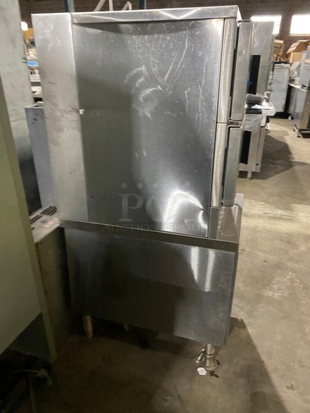 Vulcan VSX Boiler Base Series Commercial Stainless Steel Natural Gas Powered Dual Compartment Convection Steamer! With Built In Pan Holding Rack! Model: VSX24G SN: 27-1143126! 120V 1 Phase! On Legs! - Image 3 of 10