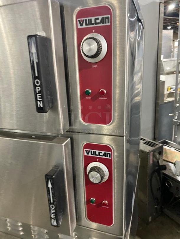 Vulcan VSX Boiler Base Series Commercial Stainless Steel Natural Gas Powered Dual Compartment Convection Steamer! With Built In Pan Holding Rack! Model: VSX24G SN: 27-1143126! 120V 1 Phase! On Legs! - Image 6 of 10