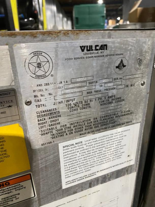 Vulcan VSX Boiler Base Series Commercial Stainless Steel Natural Gas Powered Dual Compartment Convection Steamer! With Built In Pan Holding Rack! Model: VSX24G SN: 27-1143126! 120V 1 Phase! On Legs! - Image 8 of 10