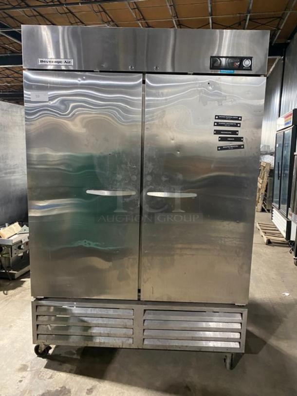 Beverage-Air Commercial Stainless Steel Solid 2 Door Reach In Refrigerator! With Poly Coated Wire Racks! Model: KR48-1AS! 115V 1 Phase! On Casters! Working When Removed! - Image 1 of 9