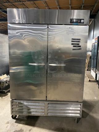 Beverage-Air Commercial Stainless Steel Solid 2 Door Reach In Refrigerator! With Poly Coated Wire Racks! Model: KR48-1AS! 115V 1 Phase! On Casters! Working When Removed!