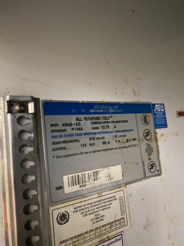 Beverage-Air Commercial Stainless Steel Solid 2 Door Reach In Refrigerator! With Poly Coated Wire Racks! Model: KR48-1AS! 115V 1 Phase! On Casters! Working When Removed! - Image 7 of 9