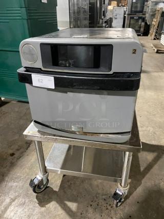 Turbochef Commercial Stainless Steel Electric Powered High Speed Countertop Rapid Cook Oven! With Cook Stone! Model: ENCORE 2 SN: ENC2TD00763! 208-240V 1 Phase! On Single Shelf Equipment Cart With Casters!