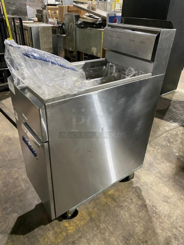 Imperial Commercial Stainless Steel Natural Gas Powered Deep Fat Fryer! With Back Splash & Fryer Basket Hanger! With New Frying Baskets! Model: FS-50 SN: 08147922! On Casters! - Image 2 of 8