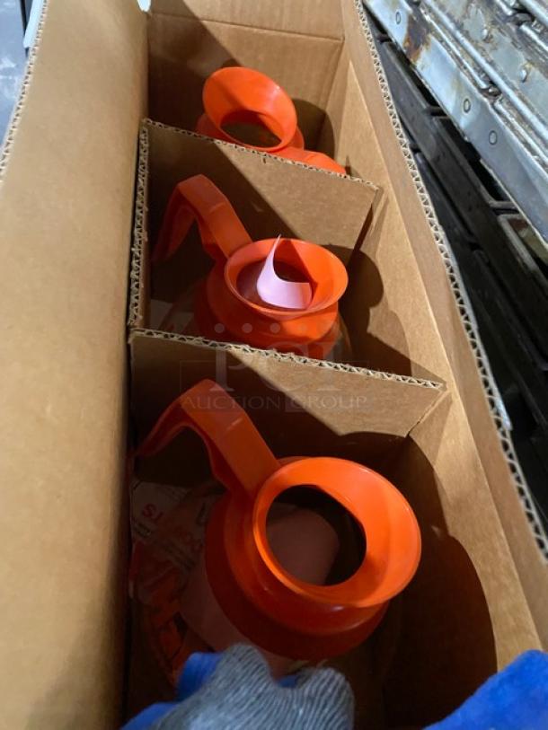 New In The Box! Duran Hardee's Decaffeinated Style Commercial Glass Coffee Decanters! With Orange Handles! All One Money! - Image 2 of 5