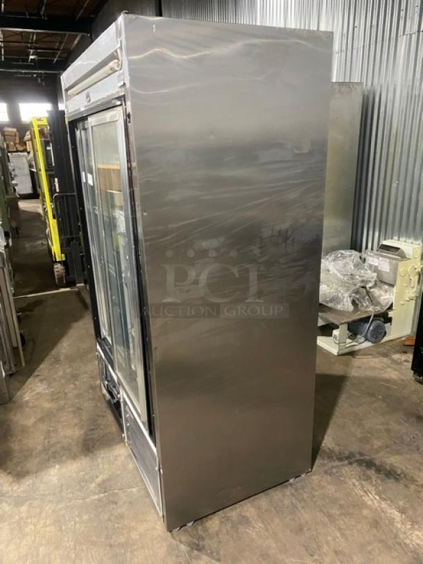 Leader Commercial Stainless Steel Double Glass Sliding Door Reach In Refrigerator Merchandiser! With LED Light! With Poly Coated Wire Rack! Model: ESLS48 S/C SN: NQ03M2502! 115V 1 Phase! - Image 2 of 8