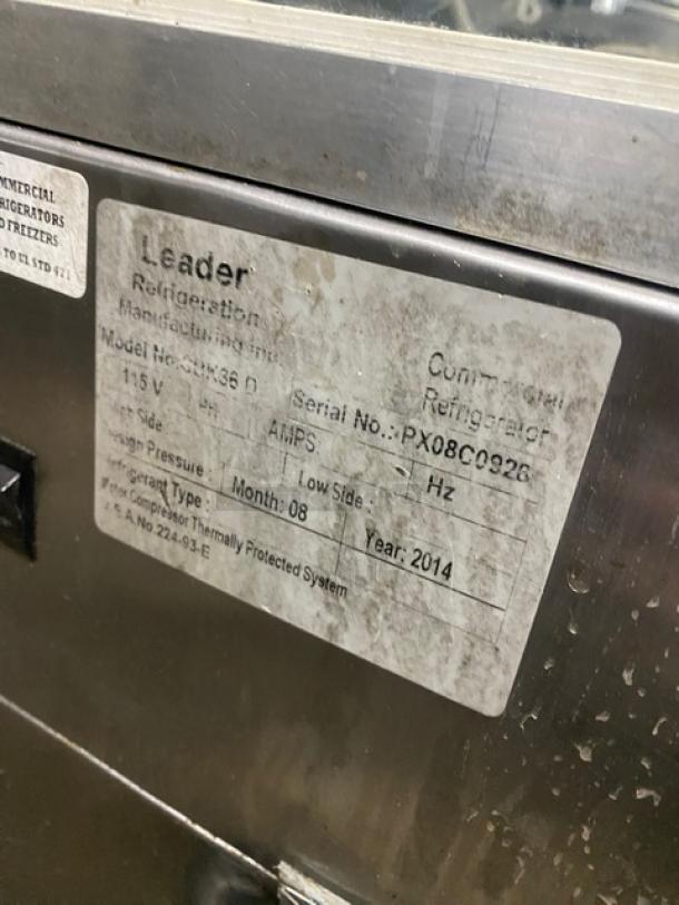 Leader Commercial Stainless Steel Straight Glass Refrigerated Bakery/Meat Deli Display Case! With Rear Sliding Glass Doors! Model: CBK36 D SN: PX08C0926! 115V 1 Phase! - Image 6 of 7