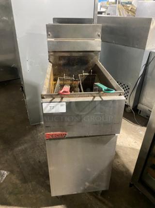 Cecilware Commercial Stainless Steel Natural Gas Powered Deep Fat Fryer! With Back Splash & Fryer Basket Hanger! With Frying Baskets! On Legs!