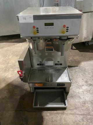 Bunn Starbucks Style Commercial Stainless Steel Countertop Dual Soft Heat Coffee Brewer! With Hot Water Dispenser! With Stainless Steel Brew Baskets! Model: DUAL SH DBC SN: DUAL128596! 120/208V 1 Phase! On Legs!