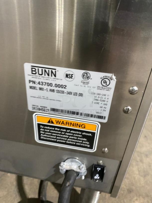 Bunn Dunkin Donuts Style Commercial Stainless Steel Countertop 5-Flavor Hot Chocolate/Cappuccino Hot Beverage Machine! With Hot Water Dispenser! Model: IMIX-5 SN: IMIX845617! 120/208-240V 1 Phase! On Legs! - Image 5 of 8