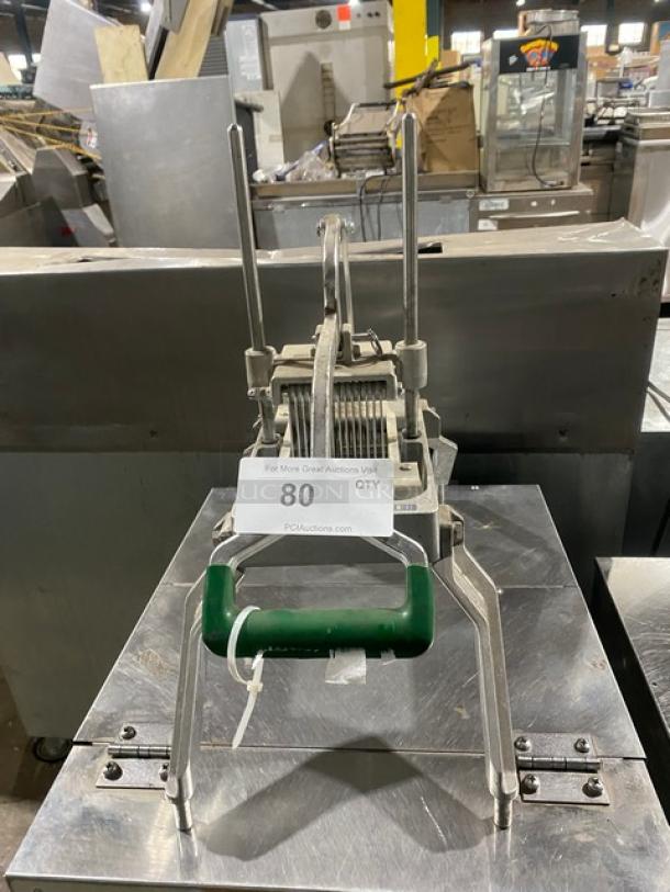 Garde Commercial Stainless Steel Countertop Manual Onion/Produce Slicer! With Green Plastic-Grip Handle! On Legs! - Image 1 of 6