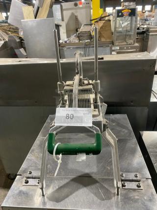 Garde Commercial Stainless Steel Countertop Manual Onion/Produce Slicer! With Green Plastic-Grip Handle! On Legs!