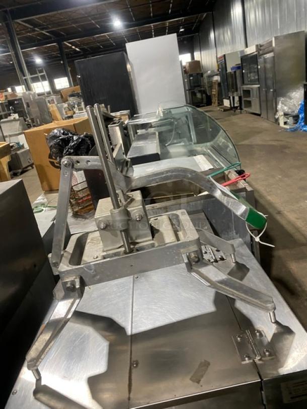 Garde Commercial Stainless Steel Countertop Manual Onion/Produce Slicer! With Green Plastic-Grip Handle! On Legs! - Image 3 of 6
