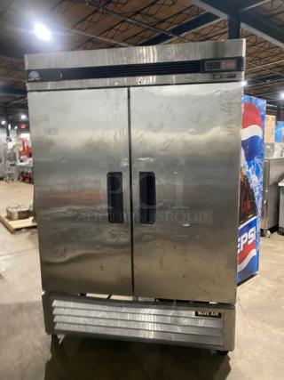 Blue Air Commercial Stainless Steel Solid 2 Door Reach In Freezer! With Poly Coated Wire Racks! Model: BASF2 SN: LTF2-NO4-0001! 115V 1 Phase! On Casters!
