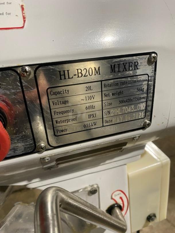 Late Model! 2021! Commercial Countertop 20 Quart Planetary Mixer! With Splash Guard! Model: HL-B20M SN: 21HL7043_010! 110V! - Image 9 of 10