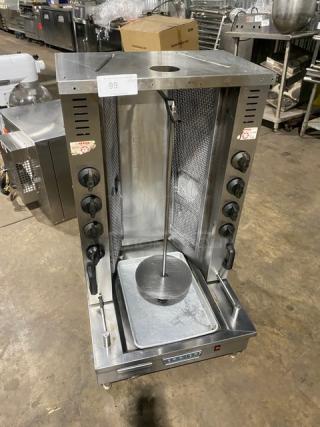 WOW! Attias Commercial Stainless Steel Natural Gas Powered Heavy-Duty Gyro Machine! With 8 Infrared Ceramic Burners! On Legs! Working When Removed!