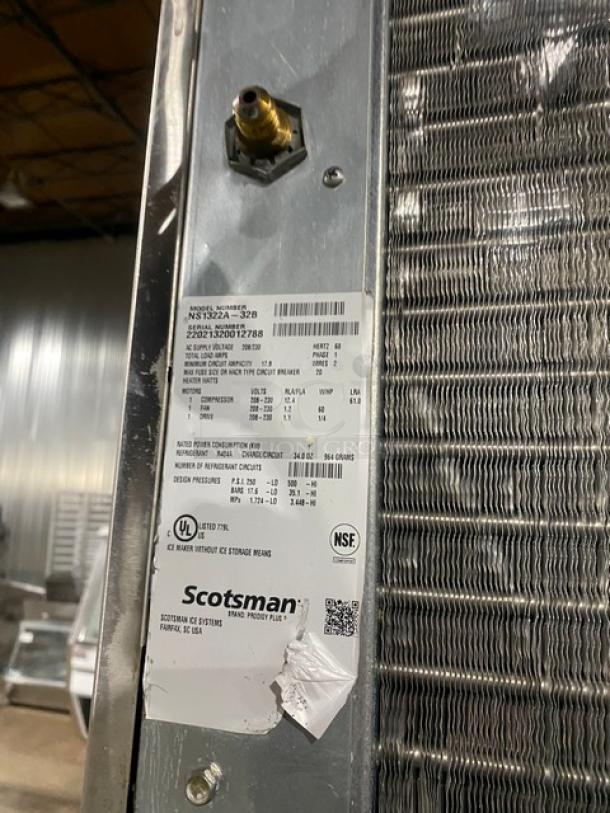 Sweet! LATE MODEL! Scotsman Commercial Stainless Steel Double AIR COOLED Nugget Style Ice Machine Heads! Model: NS1322A-32B SN: 22111320015822 & SN: 22021320012788! 208/230x2V 1 Phase! On Follett Commercial Stainless-Steel Full-Size Ice Bin Attached! With Sliding Doors! With Heavy Duty Power Hinge Lift Up Style SmartGATE! - Image 6 of 11